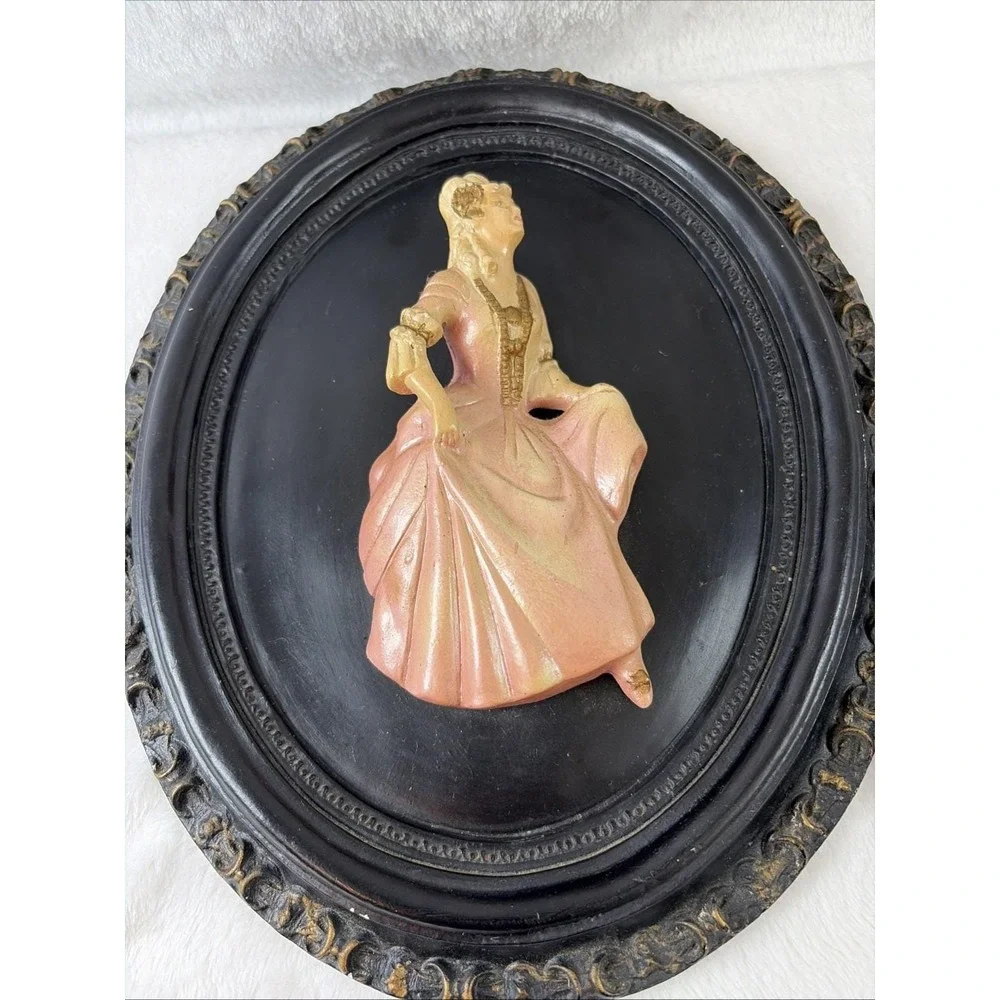 Vintage Chalkware 3D Wall Plaques Pair Mid Century Victorian Courting Couple GVC